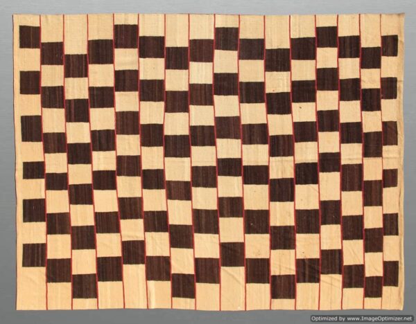 Brown and Beige Checkered Flatweave Wool Rug