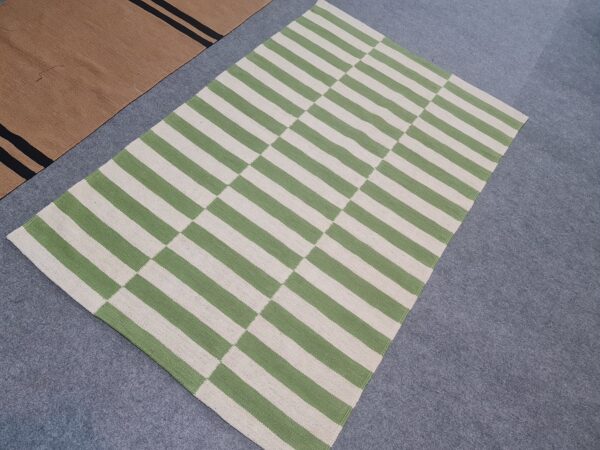 Green and White Striped Flatweave Wool Runner - Image 4