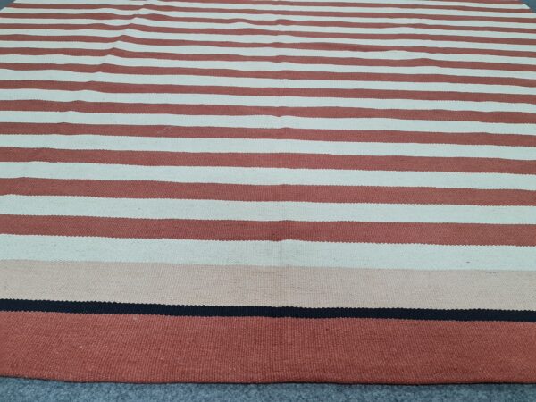 Timeless Red and White Straigh line Flatweave Wool Rug for Enduring Style - Image 6