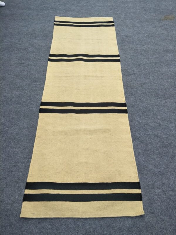 Black and Beige Striped Flatweave Wool Runner for Hallways