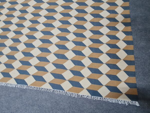 Beige and Brown Geometric Flatweave Wool Rug - Image 3