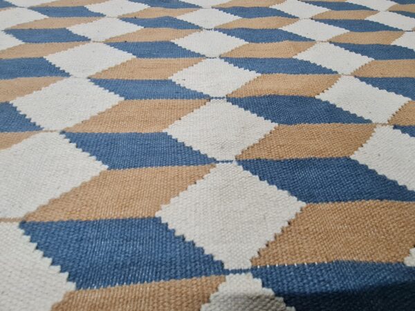 Beige and Brown Geometric Flatweave Wool Rug - Image 4