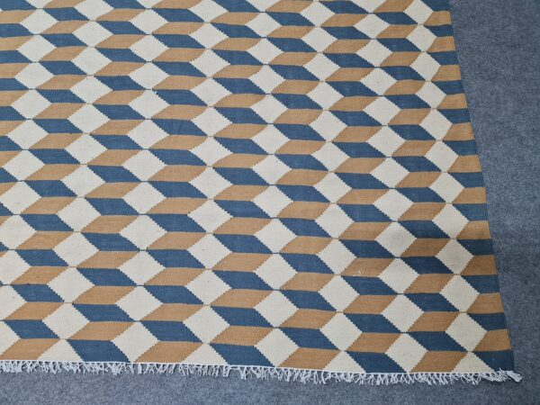 Beige and Brown Geometric Flatweave Wool Rug - Image 6