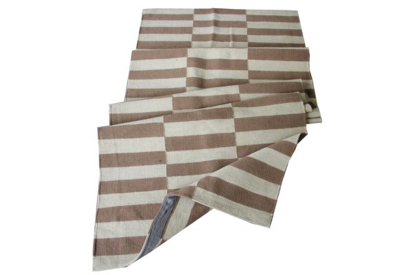 Brown and White Striped Flatweave Wool Runner - Image 6