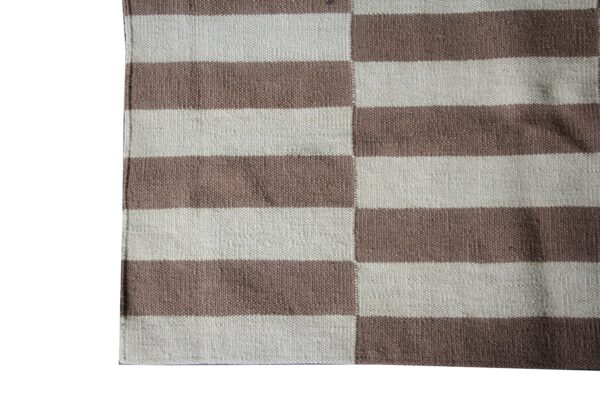 Brown and White Striped Flatweave Wool Runner - Image 3