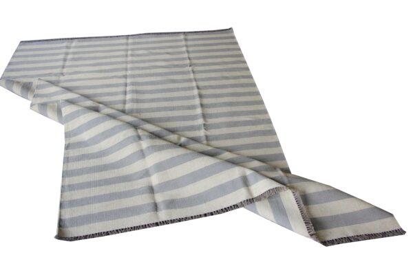 Sophisticated Grey and White Striped Flatweave Wool Rug for Elevated Living Spaces - Image 4