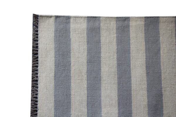 Sophisticated Grey and White Striped Flatweave Wool Rug for Elevated Living Spaces - Image 3