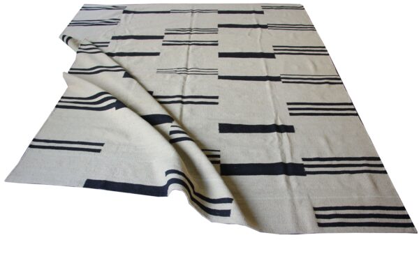 Low-Maintenance Black and White Striped Flatweave Wool Rug - Image 5