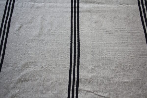 Pattern Black and White Striped Flatweave Wool Rug - Image 4