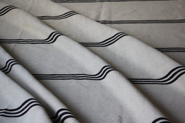 Pattern Black and White Striped Flatweave Wool Rug - Image 7