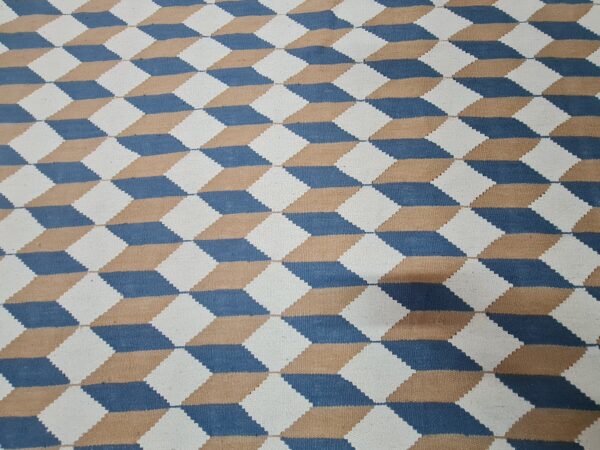 Beige and Brown Geometric Flatweave Wool Rug - Image 8