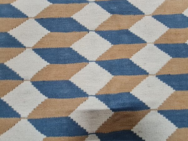 Beige and Brown Geometric Flatweave Wool Rug - Image 5