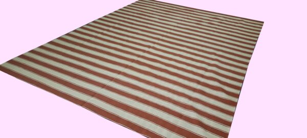 Red and White Striped Flatweave Wool Rug - Image 2