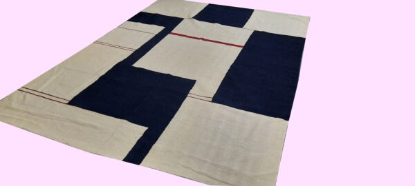 Black, White, and Multicolor Geometric Flatweave Wool Rug