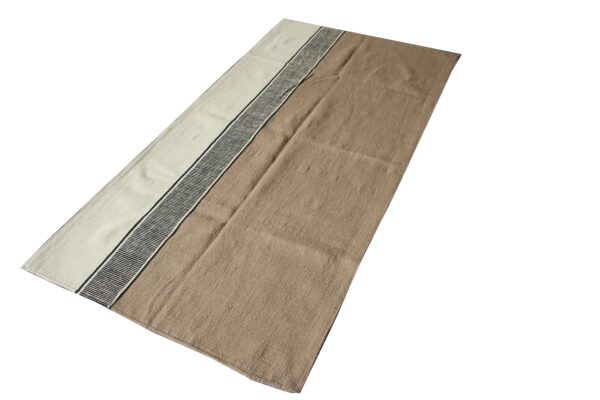 Black, Brown, and Multicolor Striped Flatweave Wool Rug - Image 2