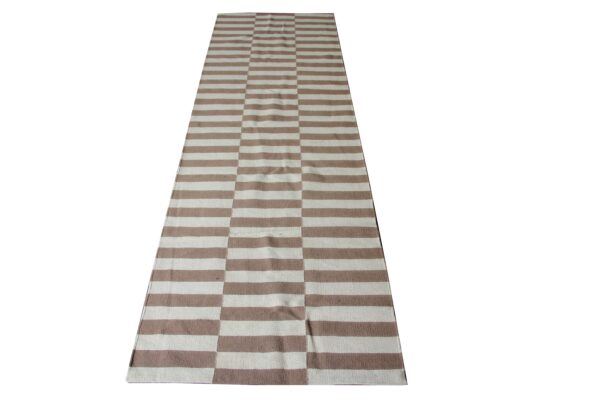 Brown and White Striped Flatweave Wool Runner