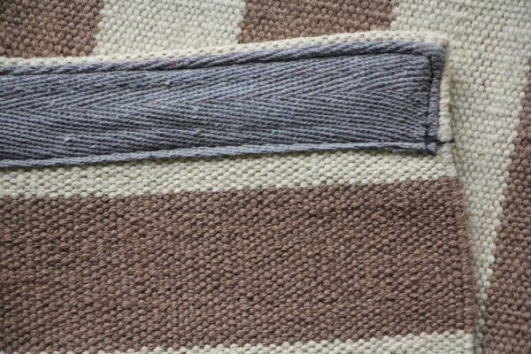 Brown and White Striped Flatweave Wool Runner - Image 5