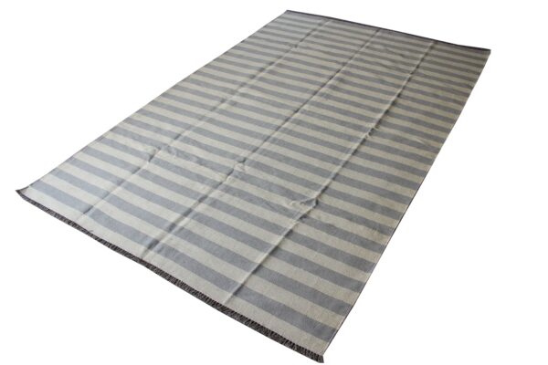 Sophisticated Grey and White Striped Flatweave Wool Rug for Elevated Living Spaces - Image 2