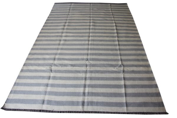 Sophisticated Grey and White Striped Flatweave Wool Rug for Elevated Living Spaces