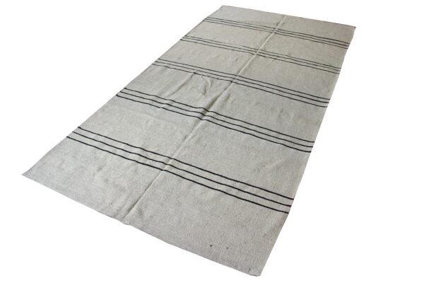 Reversible Black and White Striped Flatweave Wool Rug for Double the Wear - Image 2