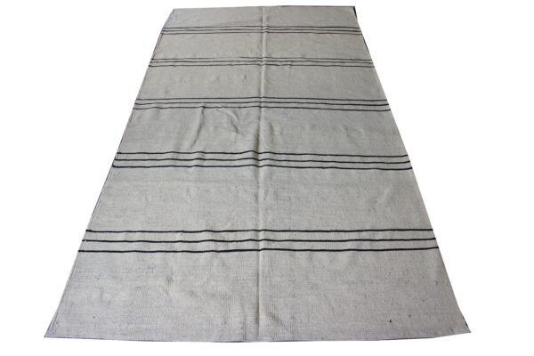 Reversible Black and White Striped Flatweave Wool Rug for Double the Wear