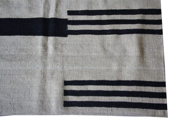 Low-Maintenance Black and White Striped Flatweave Wool Rug - Image 3