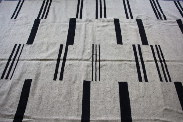 Low-Maintenance Black and White Striped Flatweave Wool Rug - Image 4