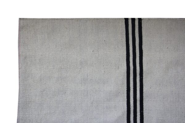 Pattern Black and White Striped Flatweave Wool Rug - Image 3