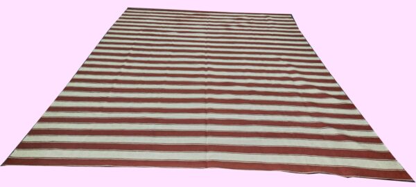 Red and White Striped Flatweave Wool Rug