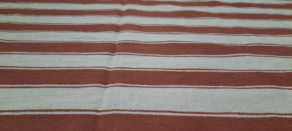 Red and White Striped Flatweave Wool Rug - Image 5