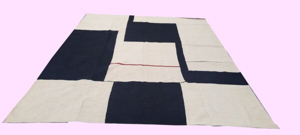 Black, White, and Multicolor Geometric Flatweave Wool Rug - Image 6