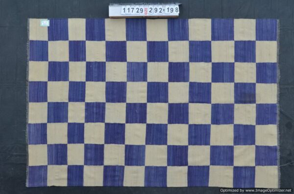 Blue and White Checkered Flatweave Wool Rug - Image 2