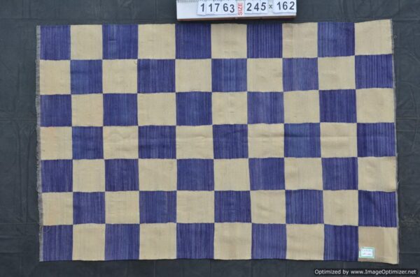 Blue and White Checkered Flatweave Wool Rug - Image 4