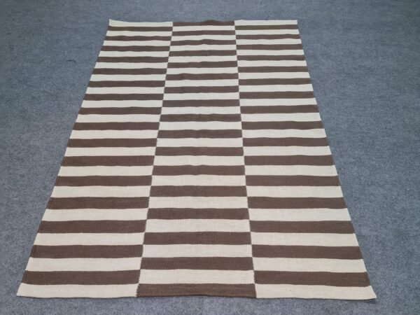 Brown and White Striped Flatweave Wool Rug - Image 2