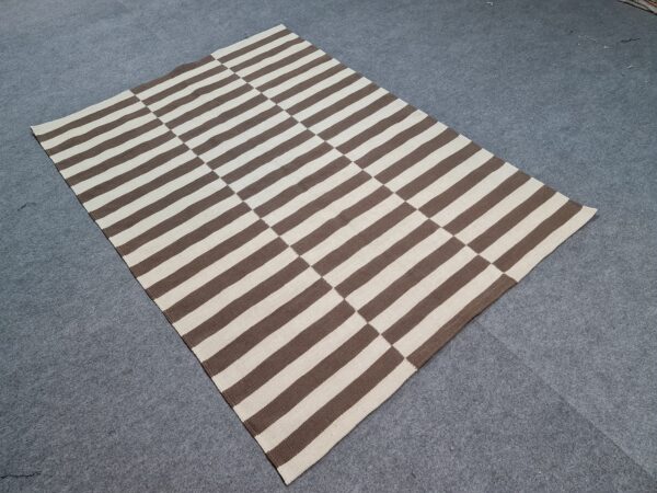 Brown and White Striped Flatweave Wool Rug