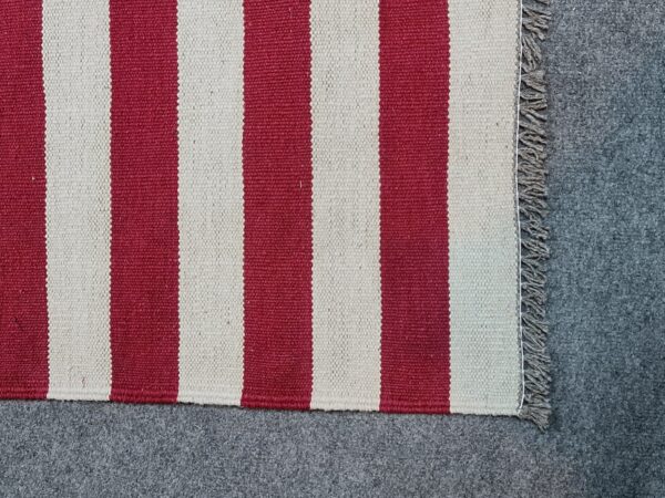 Red and White Striped Flatweave Wool Kilim for Modern Homes - Image 3