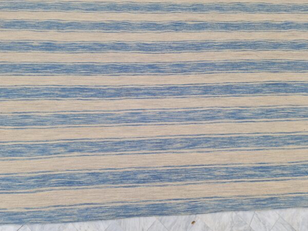 Blue and Grey Striped Flatweave Wool Rug - Image 5