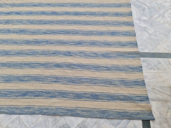 Blue and Grey Striped Flatweave Wool Rug - Image 4