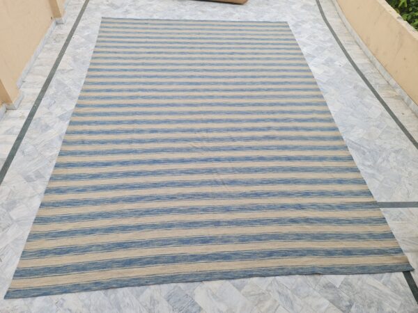 Blue and Grey Striped Flatweave Wool Rug