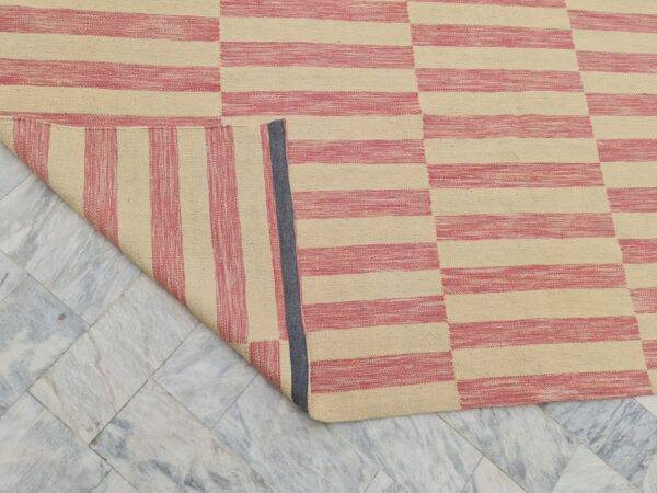 Pink and Beige Striped Flatweave Wool Rug - Image 5