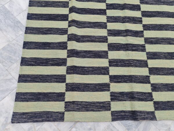 Black and Green Striped Flatweave Wool Rug - Image 4