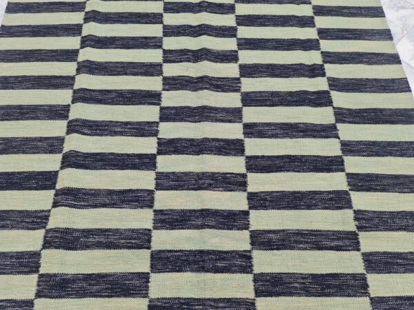 Black and Green Striped Flatweave Wool Rug - Image 5