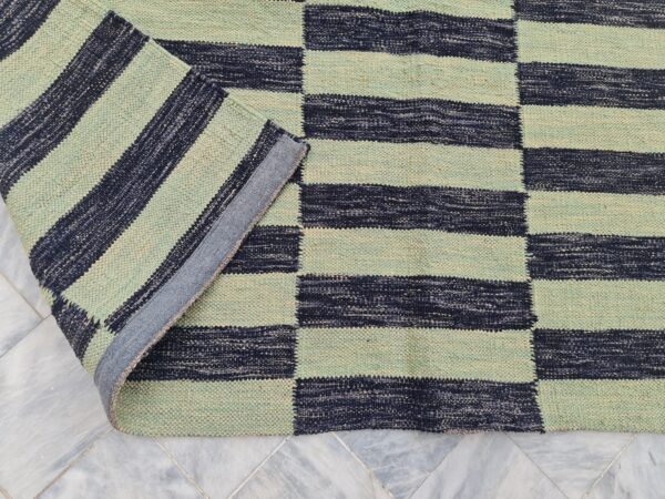 Black and Green Striped Flatweave Wool Rug - Image 6