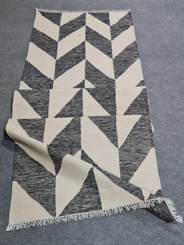 Black and White Checkered Flatweave Wool Runner - Image 7