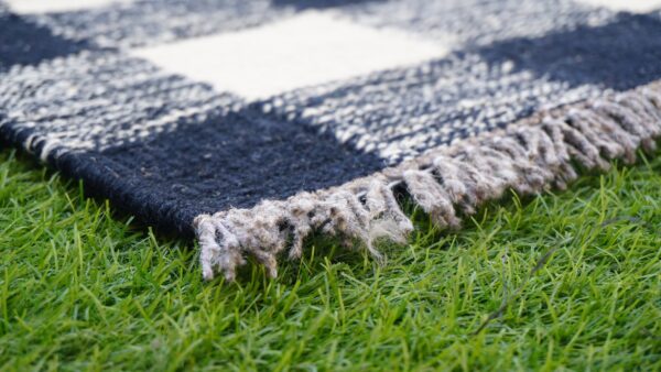 Black and White Checkered Flatweave Wool Rug - Image 7