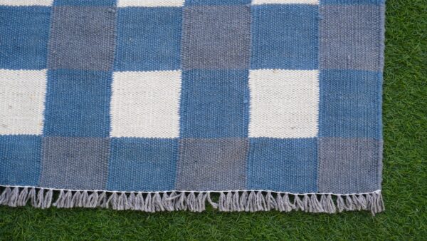 Grey, White, and Multicolor Checkered Flatweave Wool Rug - Image 3