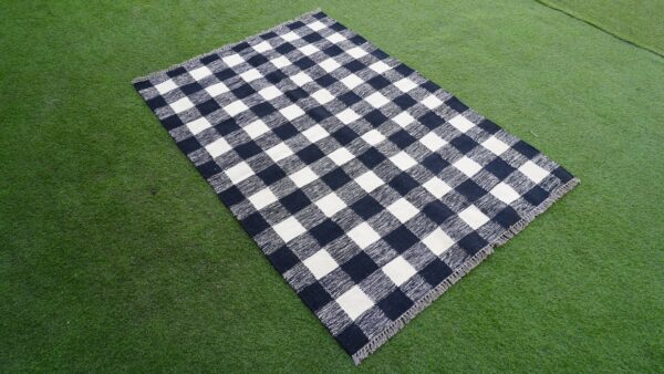 Black and White Checkered Flatweave Wool Rug