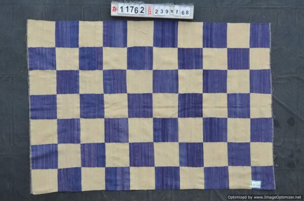 Blue and White Checkered Flatweave Wool Rug