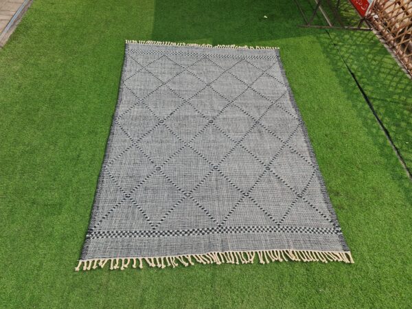 Black and Grey Geometric Flatweave Wool Rug - Image 5