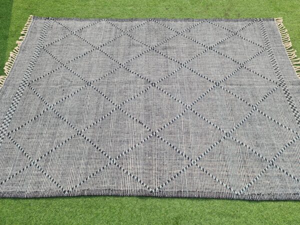 Black and Grey Geometric Flatweave Wool Rug - Image 6